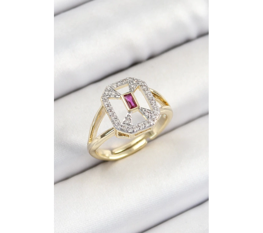Pirinç Zirkon Taşlı Baget Model Gold Renk Kadın Yüzük