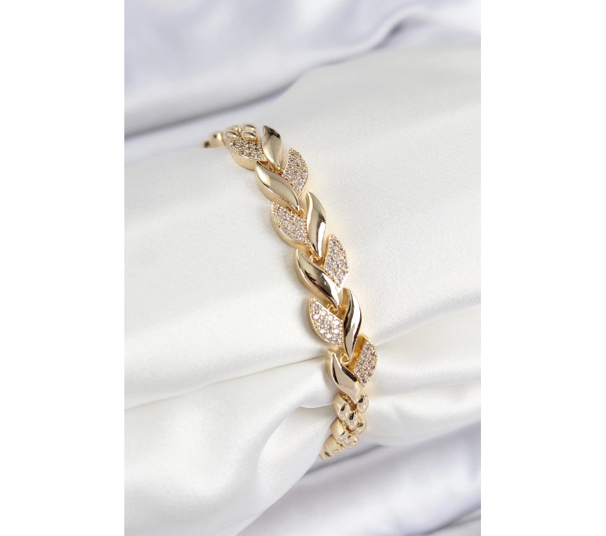 Pirinç Zirkon Taşlı Balık Kuyruğu Model Gold Renk Kadın Bileklik