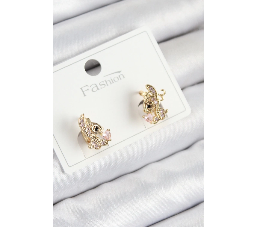 Pirinç Zirkon Taşlı Ceylan Model Gold Renk Çocuk Küpe