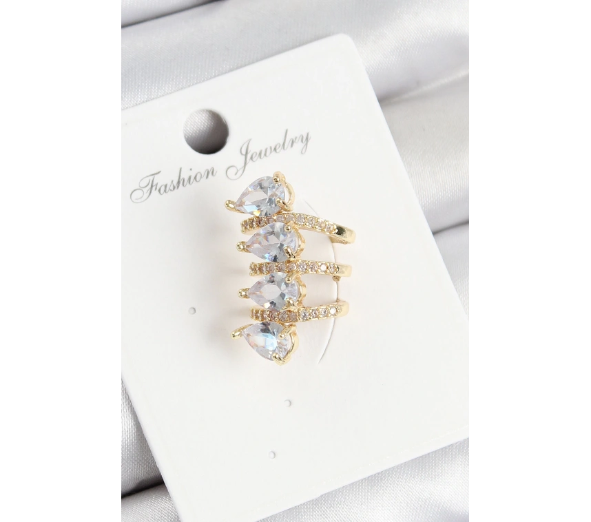 Pirinç Zirkon Taşlı Damla Model Gold Renk Sağ Kıkırdak Küpe