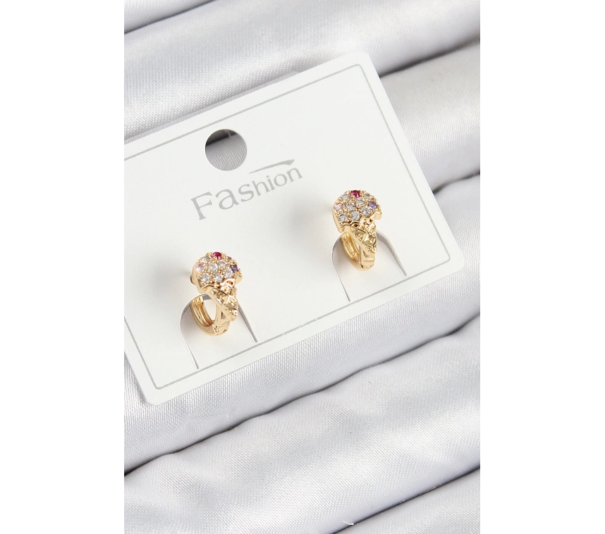 Pirinç Zirkon Taşlı Dondurma Model Gold Renk Çocuk Küpe