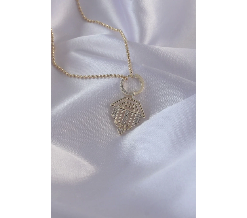 Pirinç Zirkon Taşlı Gold Renk Oval Detaylı Serenay Kolyesi