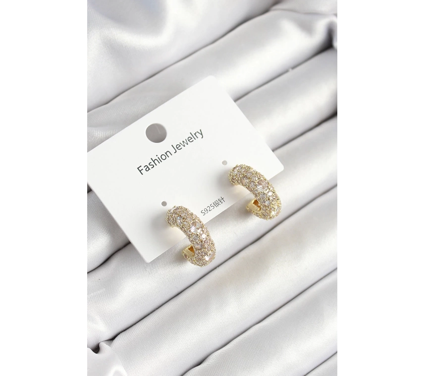 Pirinç Zirkon Taşlı Halka Model Gold Renk Kadın Küpe