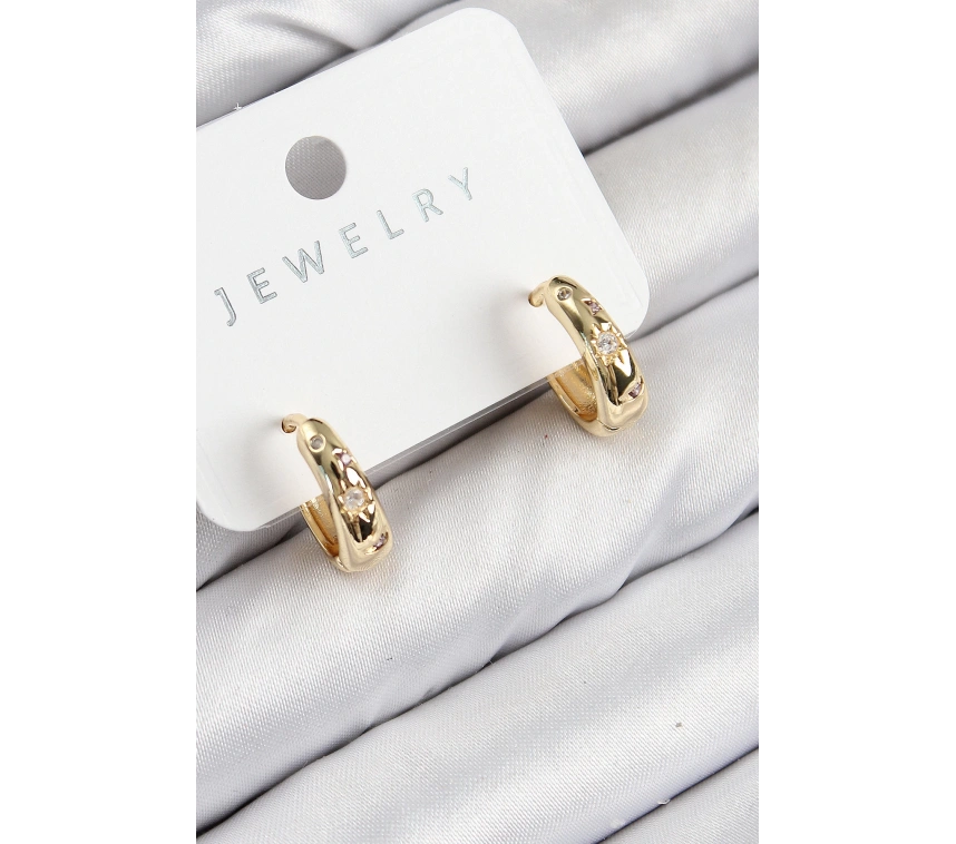 Pirinç Zirkon Taşlı Halka Model Gold Renk Kadın Küpe