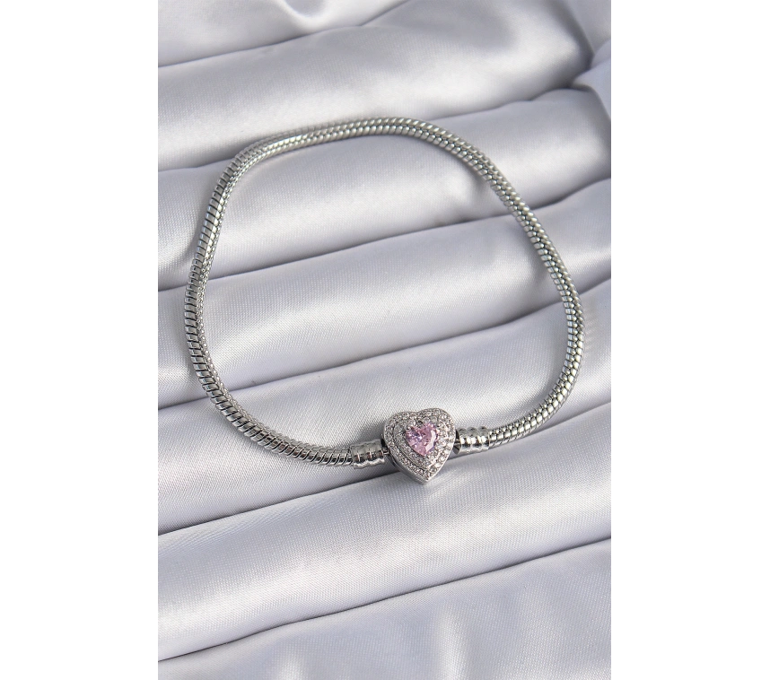 Pirinç Zirkon Taşlı Kalp Figür Charm Model Kadın Bileklik