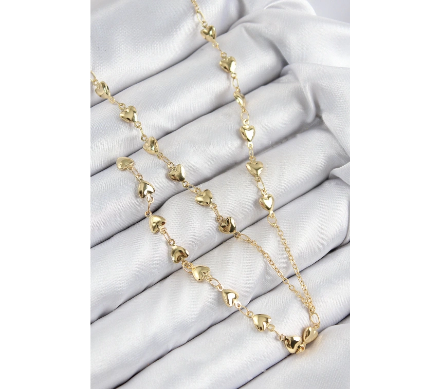 Pirinç Zirkon Taşlı Kalp Model Gold Renk Y Kolye