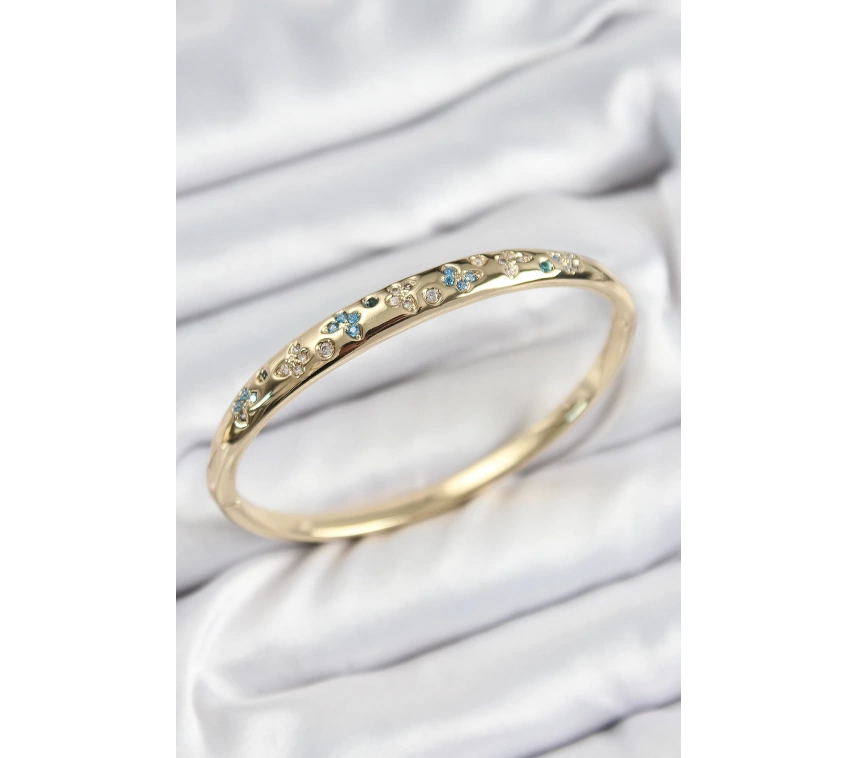 Pirinç Zirkon Taşlı Kelebek Model Gold Renk Kadın Kelepçe