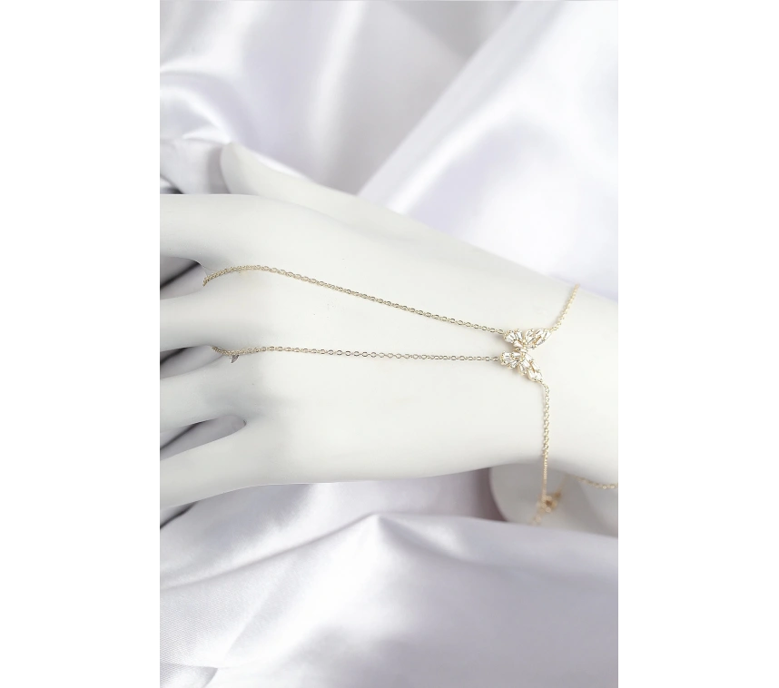 Pirinç Zirkon Taşlı Kelebek Model Gold Renk Şahmeran