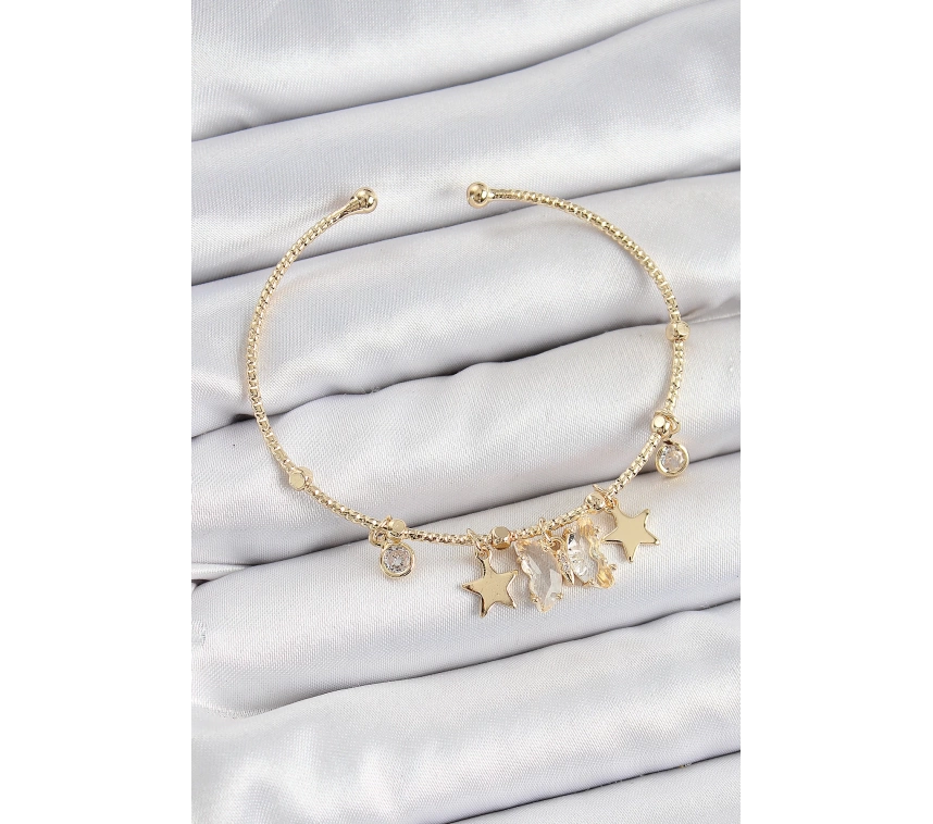 Pirinç Zirkon Taşlı Kelebek Ve Yıldız Model Gold Renk Charm Bileklik