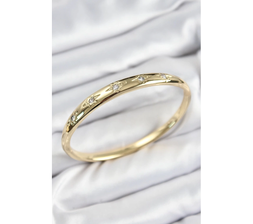 Pirinç Zirkon Taşlı Kutup Yıldızı Model Gold Renk Kadın Kelepçe