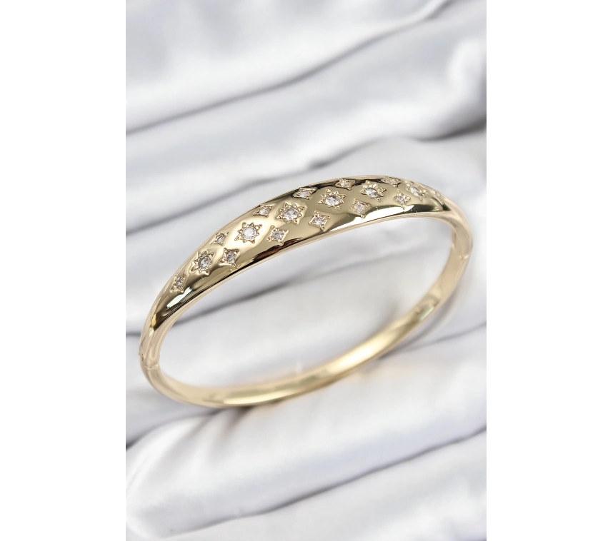 Pirinç Zirkon Taşlı Kutup Yıldızı Model Gold Renk Kadın Kelepçe