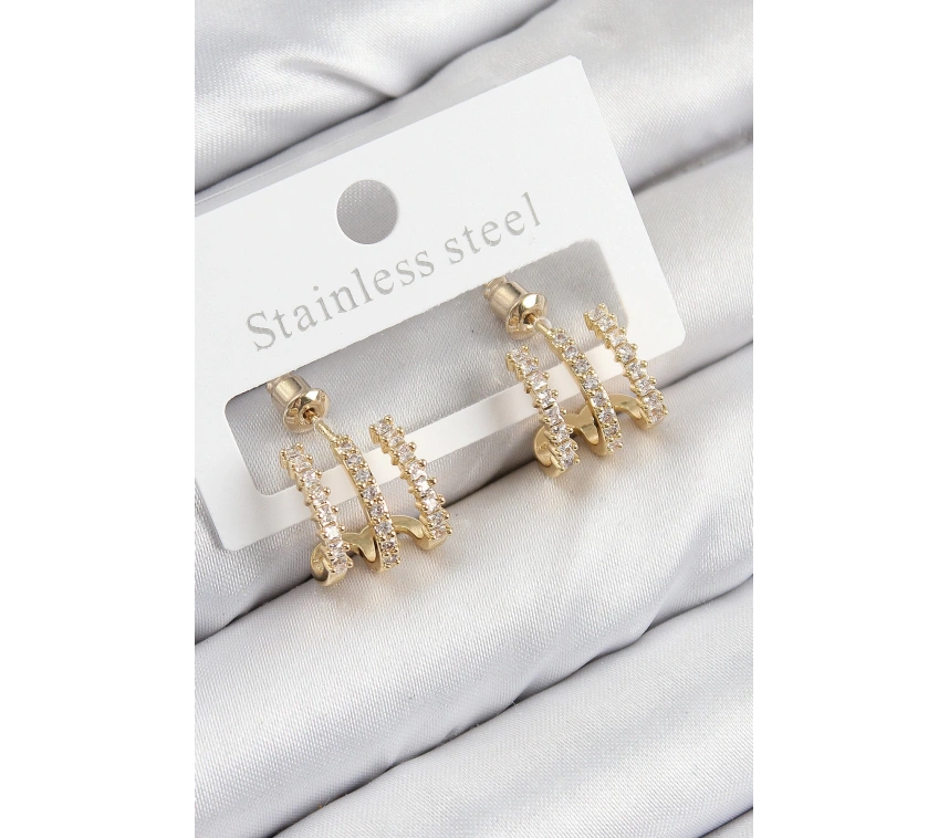 Pirinç Zirkon Taşlı Model Gold Renk Kadın Küpe