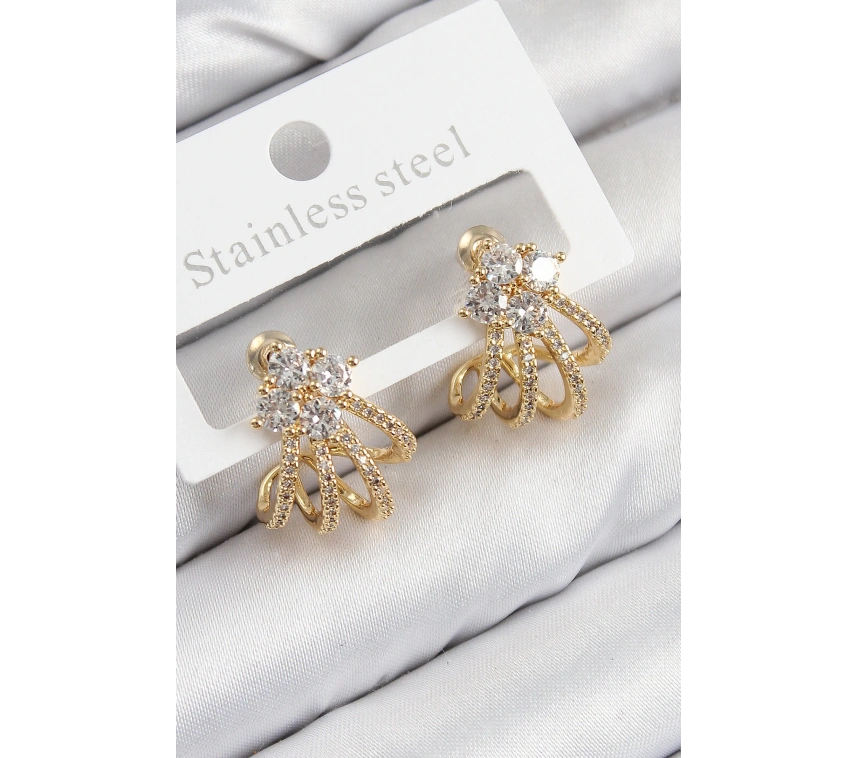 Pirinç Zirkon Taşlı Model Gold Renk Kadın Küpe