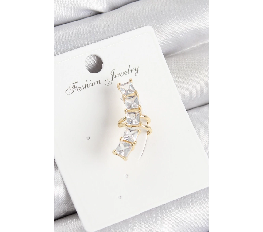 Pirinç Zirkon Taşlı Model Gold Renk Sağ Kıkırdak Küpe