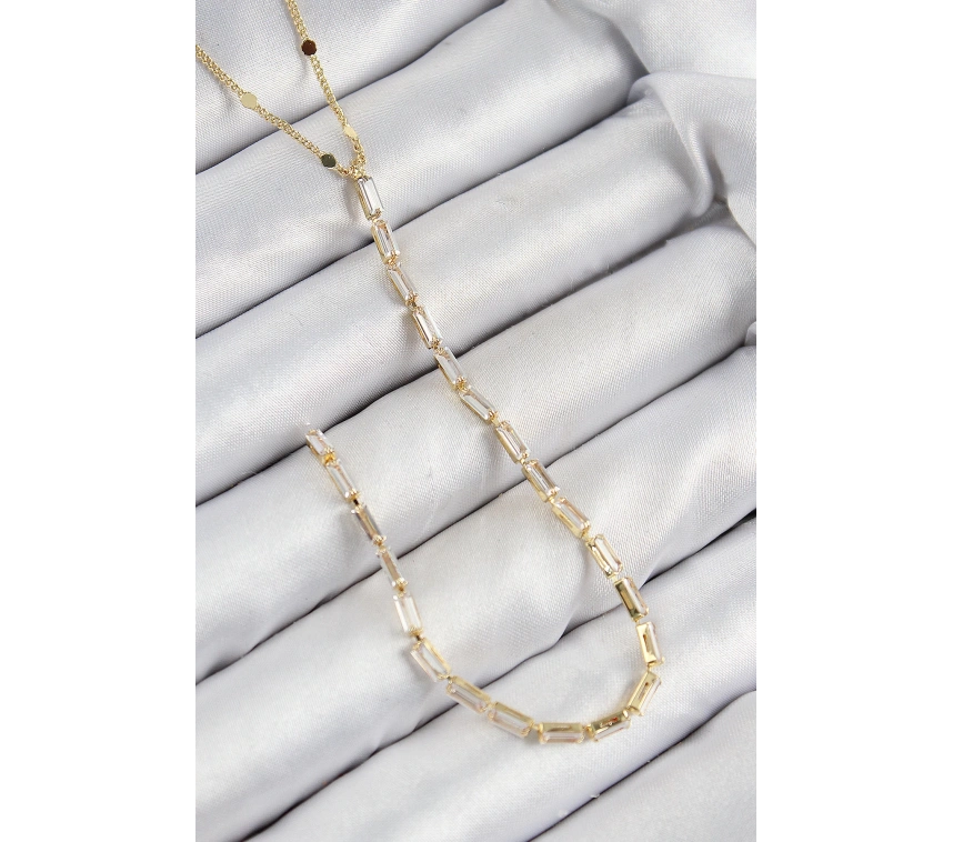 Pirinç Zirkon Taşlı Model Gold Renk Y Kolye