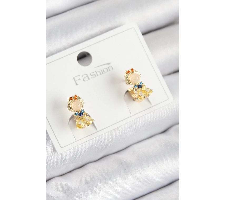 Pirinç Zirkon Taşlı Pamuk Prenses Model Gold Renk Çocuk Küpe