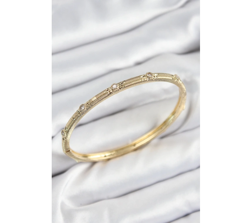 Pirinç Zirkon Taşlı Vintage Model Gold Renk Kadın Kelepçe