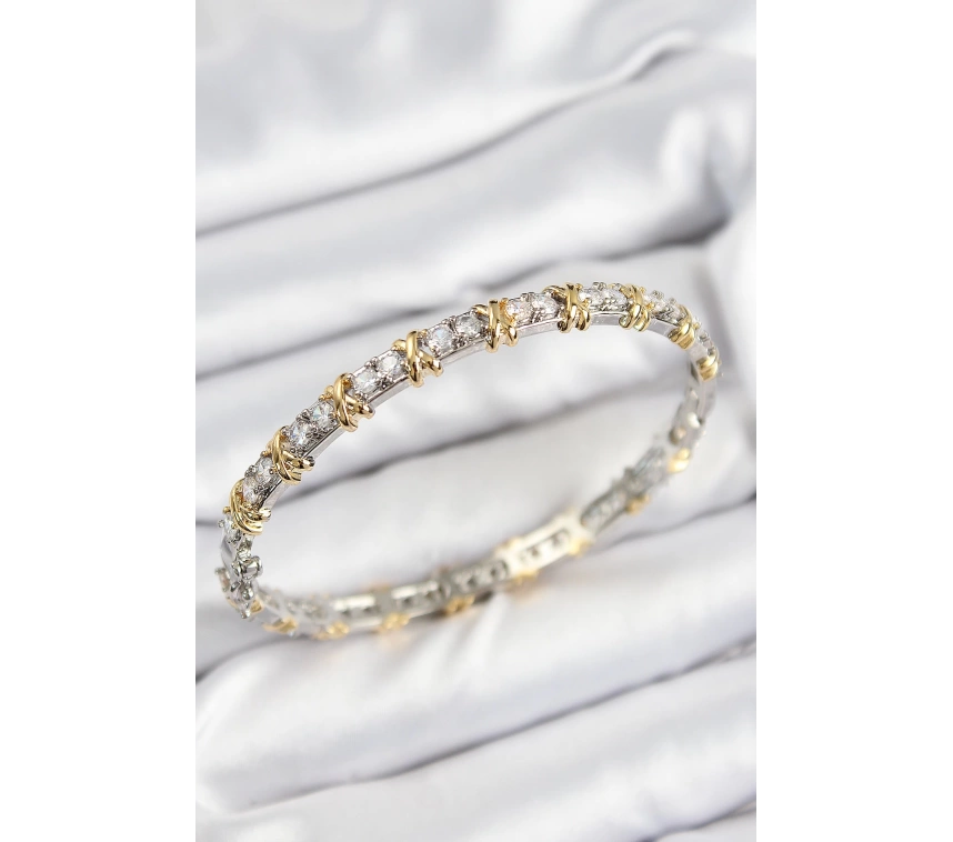 Pirinç Zirkon Taşlı XOXO Model Gümüş Ve Gold Renk Kadın Bileklik