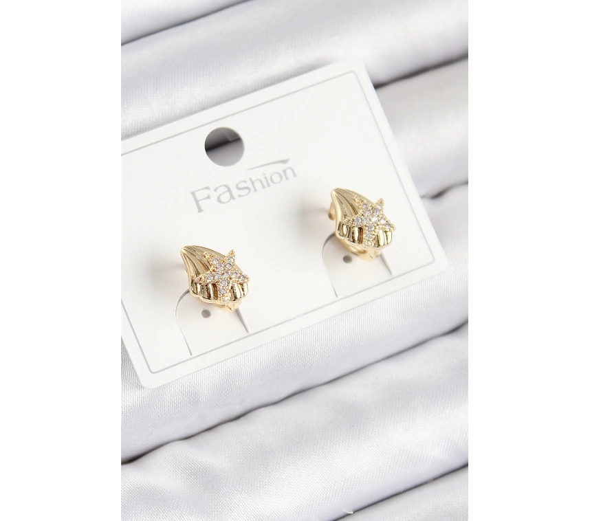 Pirinç Zirkon Taşlı Yıldız Model Gold Renk Çocuk Küpe