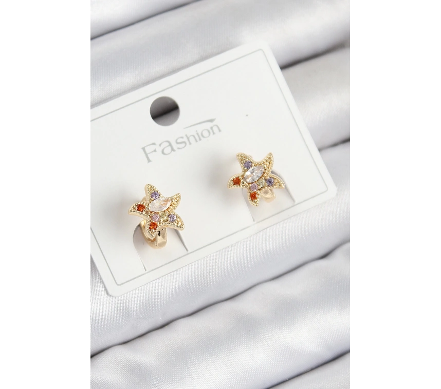 Pirinç Zirkon Taşlı Yıldız Model Gold Renk Çocuk Küpe
