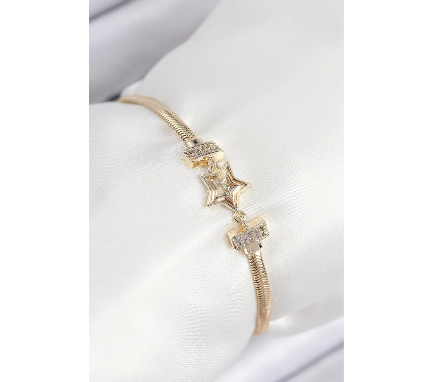Pirinç Zirkon Taşlı Yıldız Model Gold Renk Kadın Bileklik
