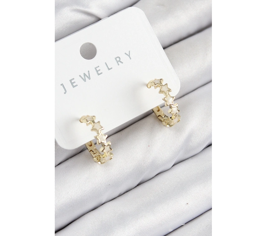 Pirinç Zirkon Taşlı Yıldız Model Gold Renk Kadın Küpe