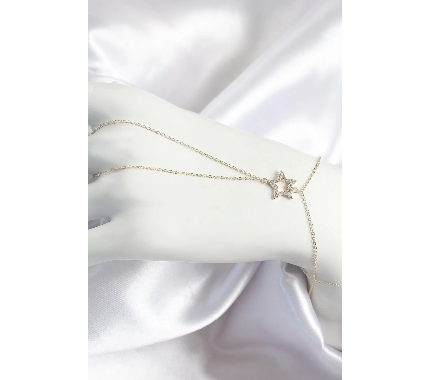 Pirinç Zirkon Taşlı Yıldız Model Gold Renk Kadın Şahmeran