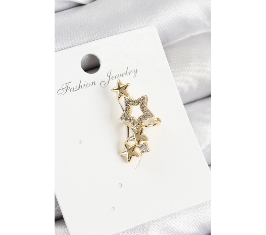 Pirinç Zirkon Taşlı Yıldız Model Gold Renk Sağ Kıkırdak Küpe