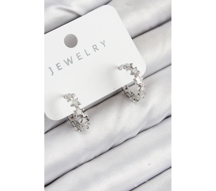 Pirinç Zirkon Taşlı Yıldız Model Gümüş Renk Kadın Küpe