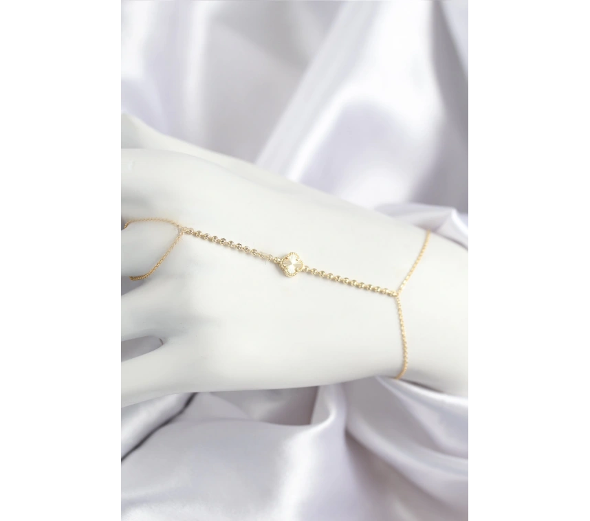 Pirinç Zirkon Taşlı Yonca Model Gold Renk Şahmeran