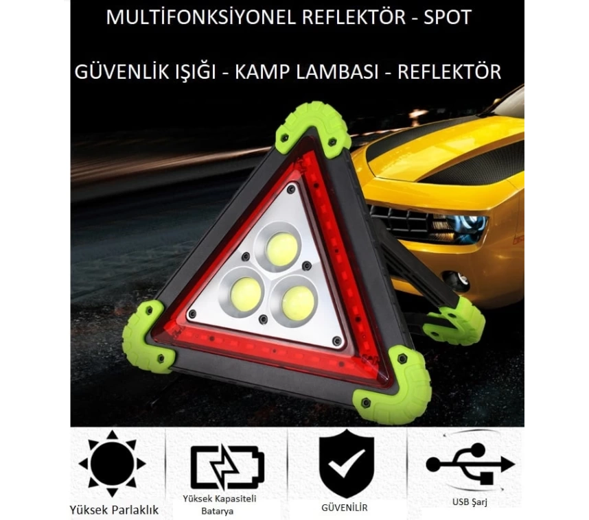 Reflektör 3 Ledli Güneş Enerjili - Kamp Feneri - Işıldak - Powerbank