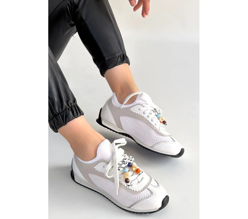 Riaf Beyaz Cilt Bağcıklı Spor Ayakkabı