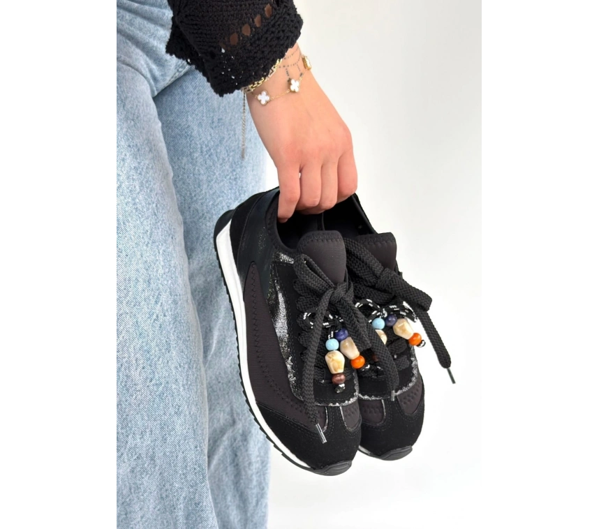 Riaf Siyah Cilt Bağcıklı Spor Ayakkabı