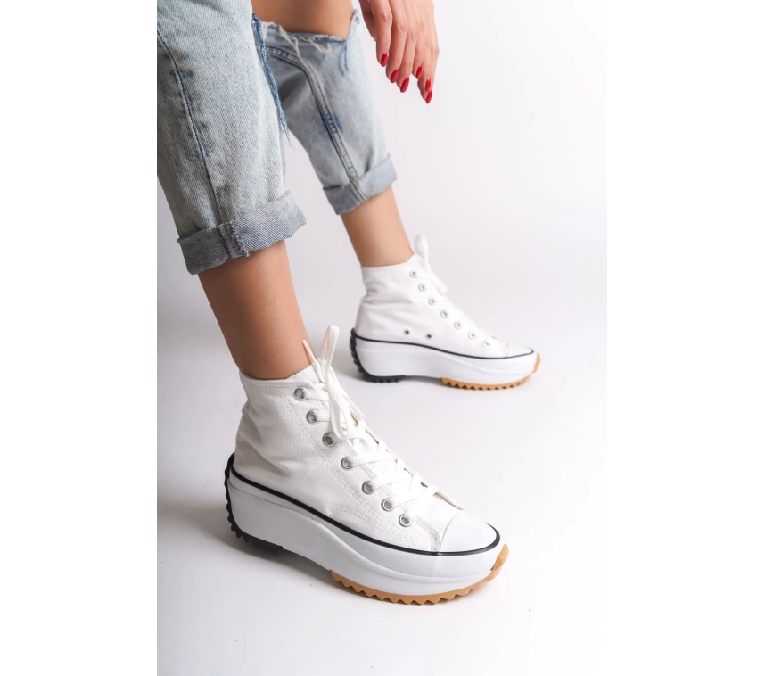 ROMA Bağcıklı Ortopedik Taban Kadın Sneaker Spor Ayakkabı BT - Beyaz