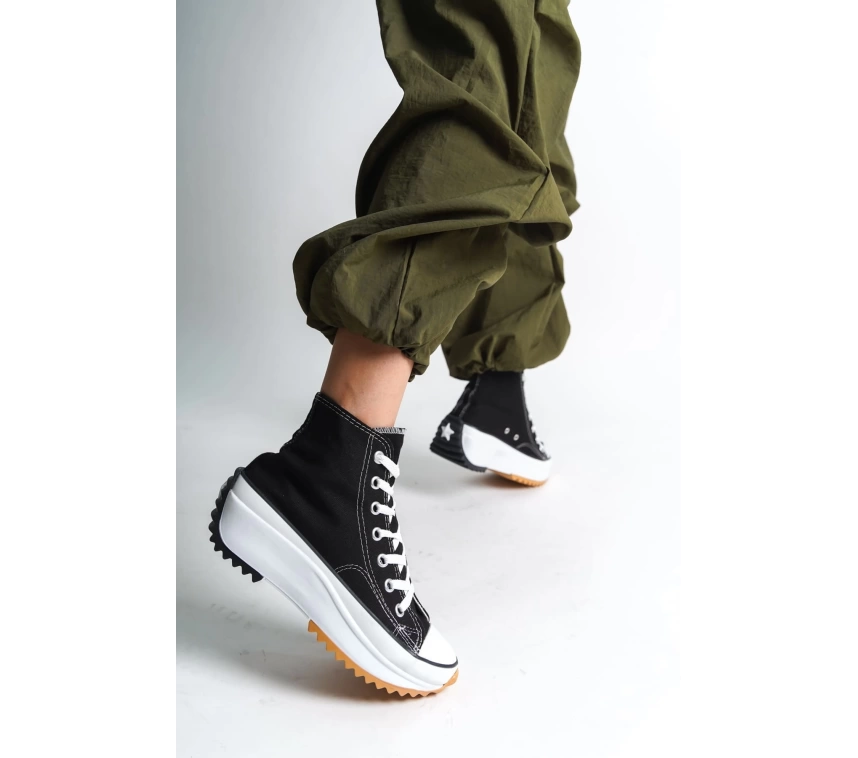 ROMA Bağcıklı Ortopedik Taban Kadın Sneaker Spor Ayakkabı  BT - Siyah