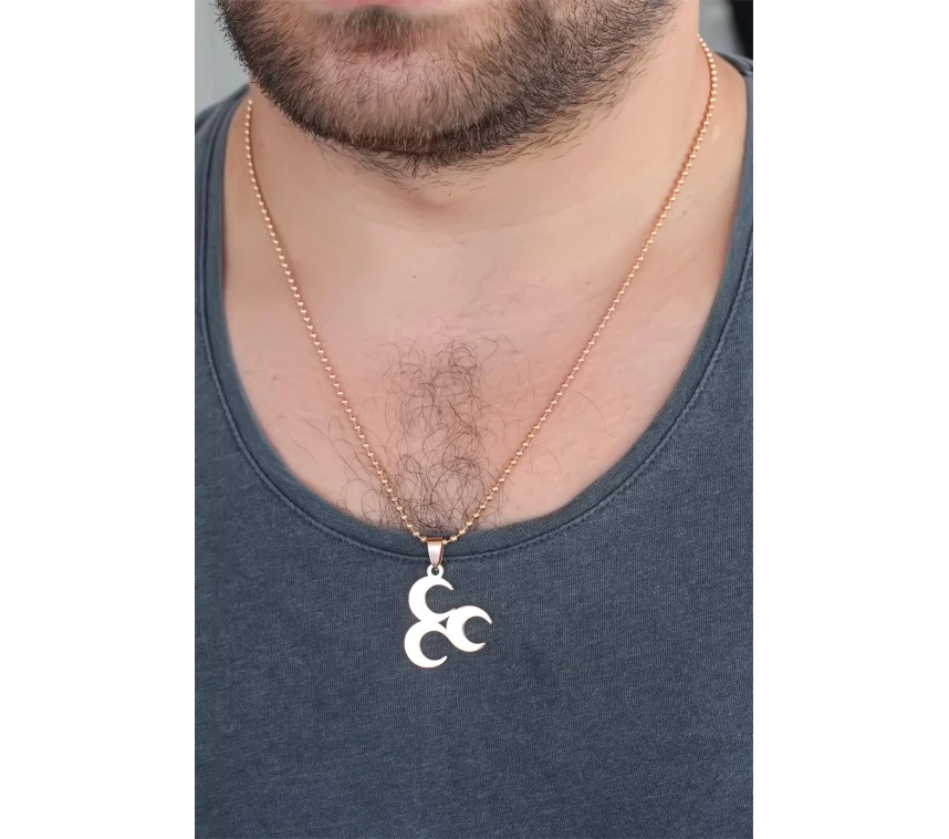 Rose Renk Metal 3 Hilal Figürlü Erkek Kolye