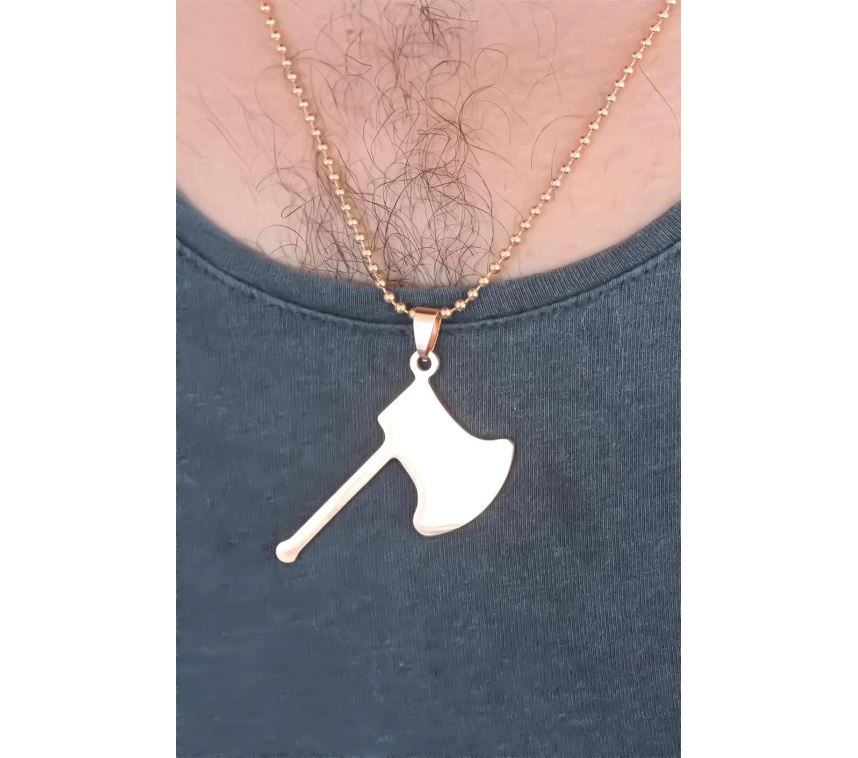 Rose Renk Metal Balta Figürlü Erkek Kolye