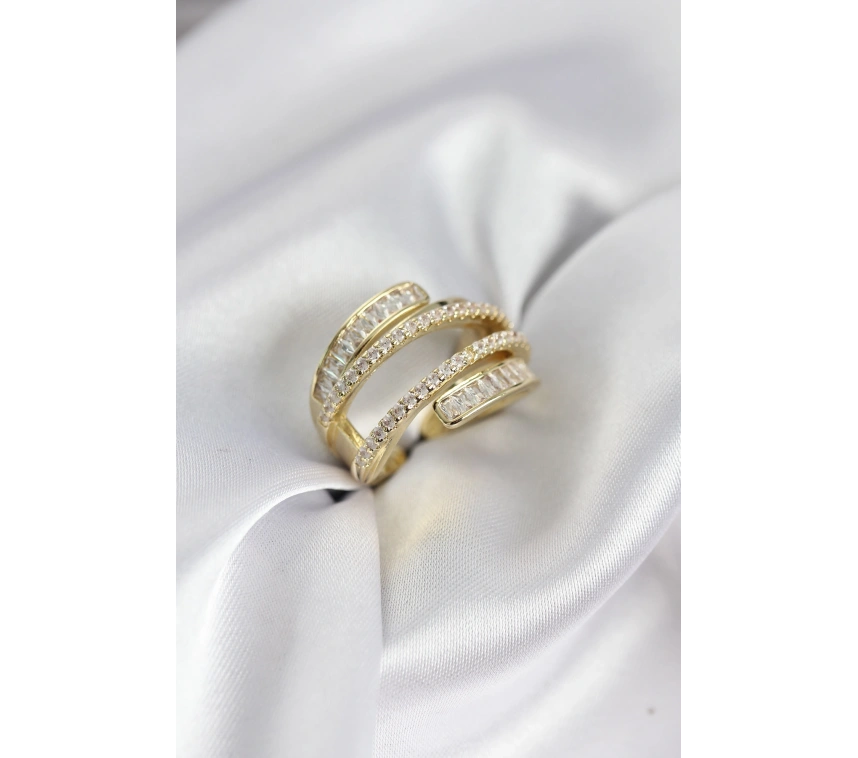 Sarmal Zirkon Baget Taşlı Gold Renk Kadın Yüzük