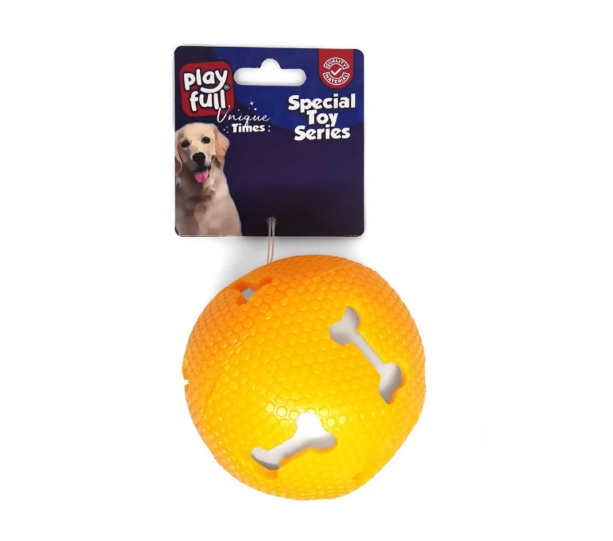 Sesli Kemik Desenli Plastik Top Köpek Oyuncağı 7,5 Cm Turuncu