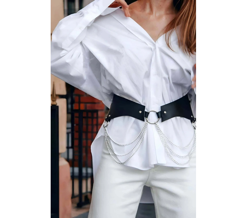 Şık Deri Zincirli Kemer, Elbise Kemeri, Zincirli Tarz Gömlek Kemeri - Brf1121