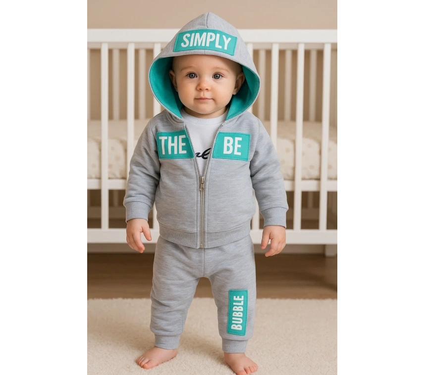 Simply Desenli Kapişonlu 3lü Erkek Bebek Takımı