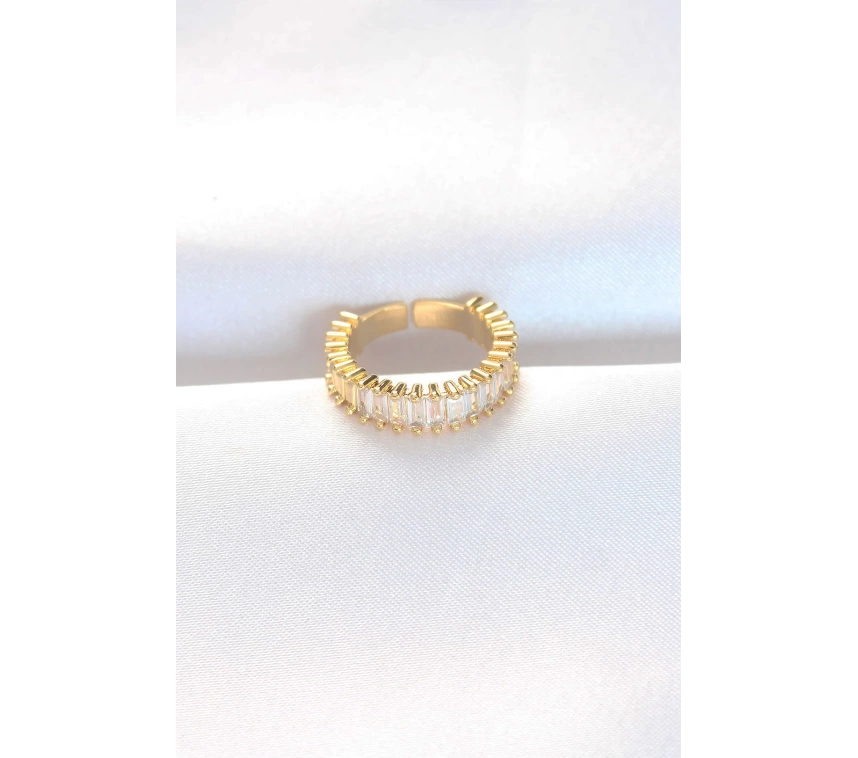 Sıralı Baget Taşlı Gold Renk Ayarlanabilir Yüzük
