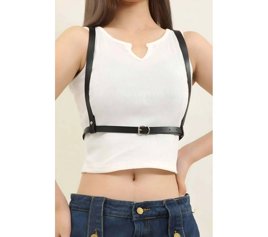 Sırtı Halka Detaylı Şık Deri Harness - Brf800