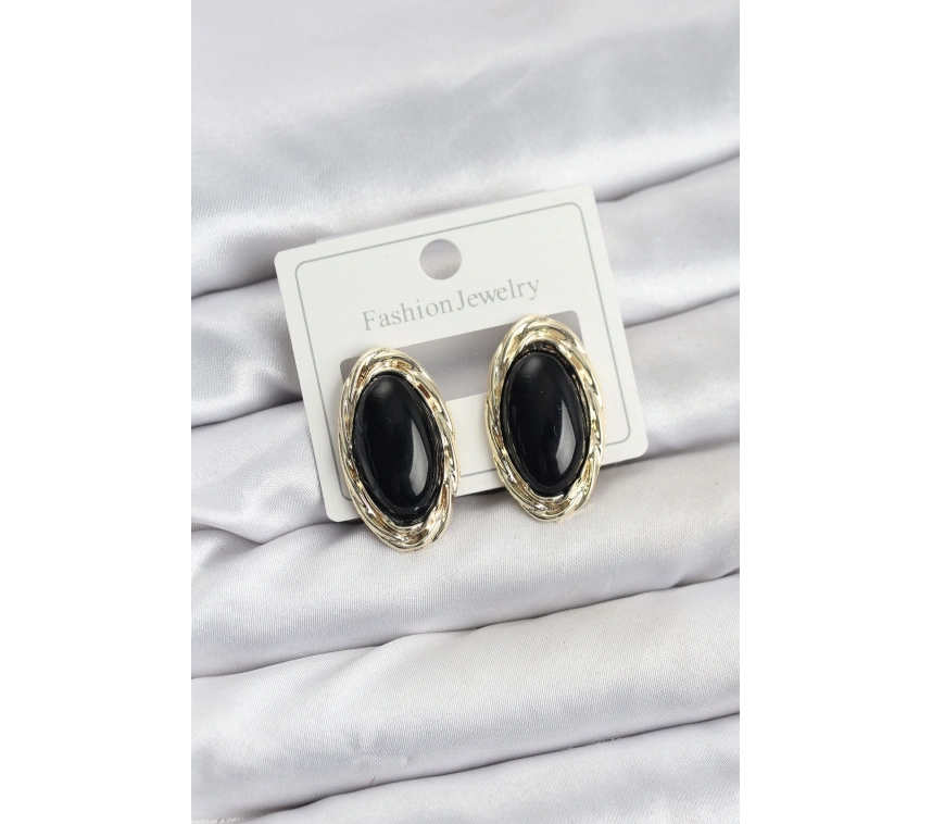 Siyah Badem Model Vintage Kadın Küpe