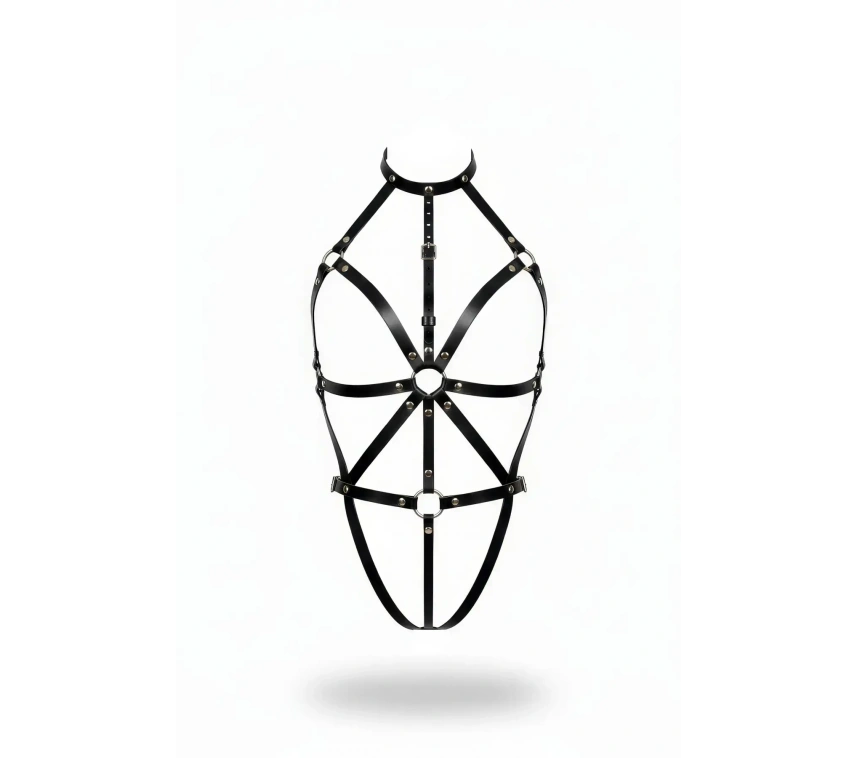 Siyah Body Harness Deri Boyunluklu Tam Vücut Aksesuarı - Brf243