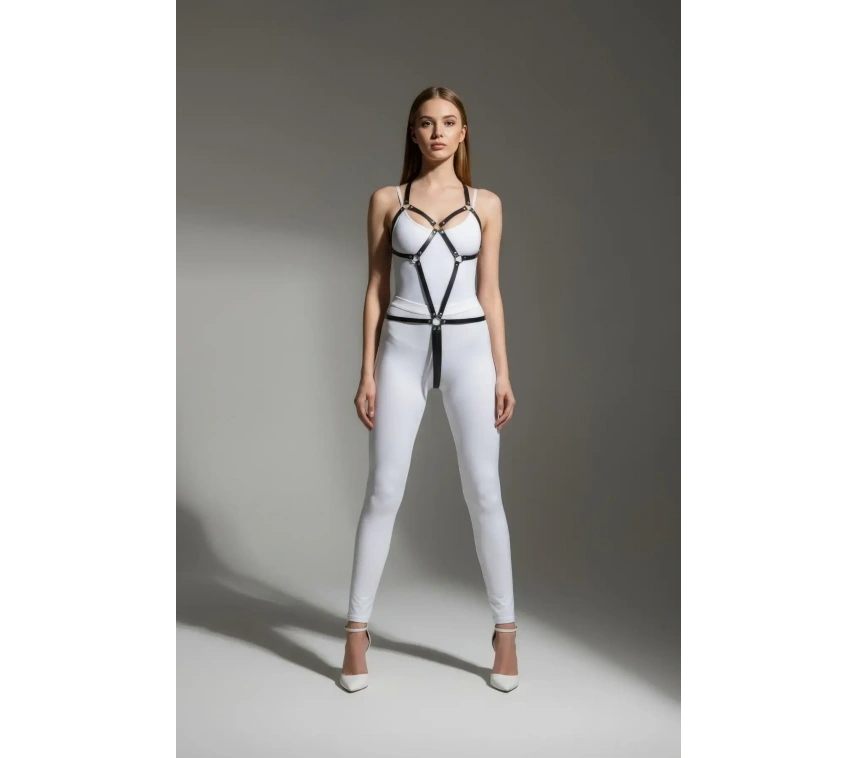 Siyah Body Harness Suni Deri Metal Halka Detaylı - Brf240