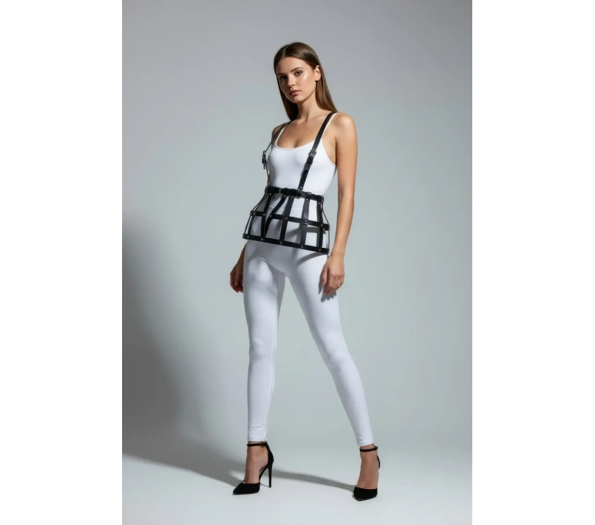 Siyah Etek Deri Bantlı Yapısal Kafes - Brf1252