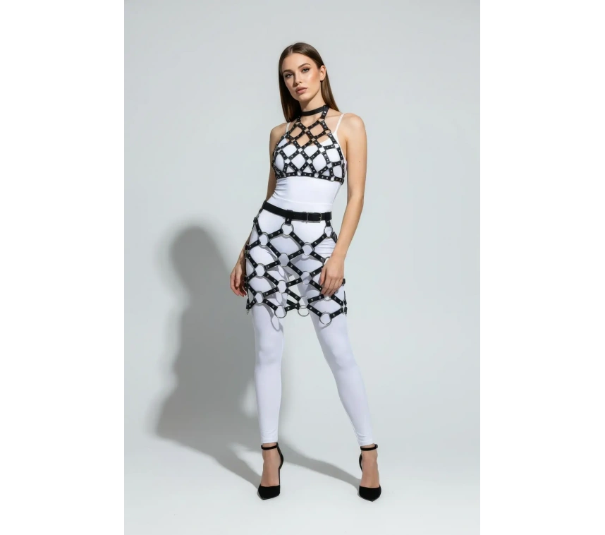 Siyah Etek Metal Halka Detaylı Etek Suni Deri Etek Kafes Yapılı - Brf1289