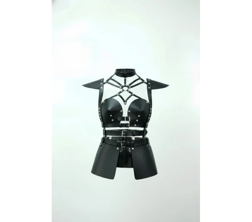 Siyah Etek Suni Deri Etek Kemer Tokalı Zımba Detaylı Etek - Brf1371