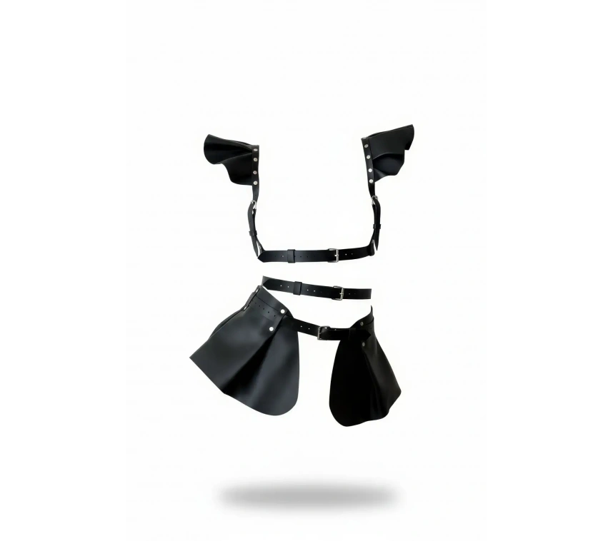 Siyah Etek Suni Deri Etek Kemerli Zımba Detaylı Etek - Brf1001